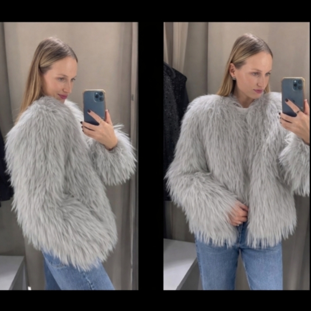 ZARA FAUX FUR GREY COAT SIZE S - Picture 16 of 16